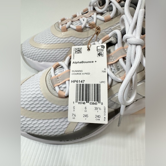 NWOB Adidas Alphabounce+ Running Womens Shoe White/Grey/Quartz HP6147 Sneakers - Picture 10 of 16
